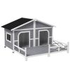PawHut Wooden Large Dog House Outdoor Cabin Style, Elevated Pet Shelter with Porch, for Small and Medium Breed Dogs, Gray