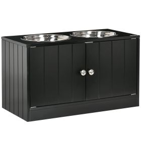 PawHut Raised Pet Feeding Storage Station with 2 Stainless Steel Bowls Base for Large Dogs and Other Large Pets Black