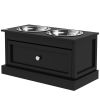 PawHut Elevated Dog Bowls with Storage Drawer, Raised Dog Bowl Stand Pet Food Bowl Dog Feeding Station, Black