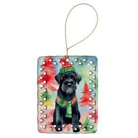 Schnauzer Christmas Porcelain Ornament Christmas Tree Hanging Decorations for Home Christmas Holiday, Rectangle, Gift, Multicolor