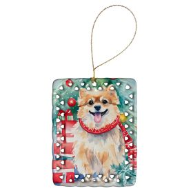 Pomeranian Christmas Porcelain Ornament Christmas Tree Hanging Decorations for Home Christmas Holiday, Rectangle, Gift, Multicolor