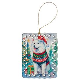 Samoyed Christmas Porcelain Ornament Christmas Tree Hanging Decorations for Home Christmas Holiday, Rectangle, Gift, Multicolor