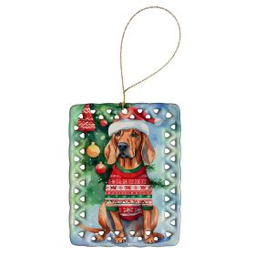 Redbone Coonhound Christmas Porcelain Ornament Christmas Tree Hanging Decorations for Home Christmas Holiday, Rectangle, Gift, Multicolor