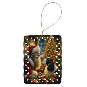 English Springer Spaniel and Santa Claus Porcelain Ornament Christmas Tree Hanging Decorations for Home Christmas Holiday, Rectangle, Gift, Multi