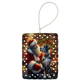 Great Dane and Santa Claus Porcelain Ornament Christmas Tree Hanging Decorations for Home Christmas Holiday, Rectangle, Gift, Multicolor