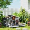 PawHut Wooden Large Dog House Outdoor Cabin Style, Elevated Pet Shelter with Porch, for Small and Medium Breed Dogs, Gray