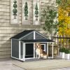 PawHut Outdoor Dog House Cabin Style for Medium/Large Dogs, Wooden Raised Pet Kennel with Asphalt Roof,Loading 53 lbs., Gray