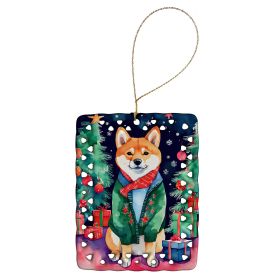 Shiba Inu Christmas Porcelain Ornament Christmas Tree Hanging Decorations for Home Christmas Holiday, Rectangle, Gift, Multicolor (Default: Default)