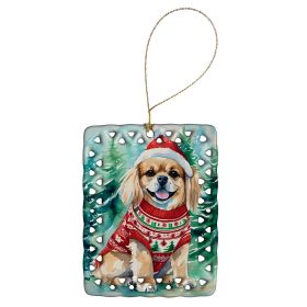 Tibetan Spaniel Christmas Porcelain Ornament Christmas Tree Hanging Decorations for Home Christmas Holiday, Rectangle, Gift, Multicolor (Default: Default)