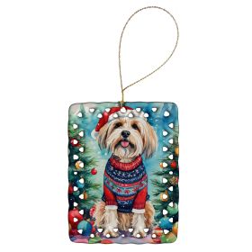 Tibetan Terrier Christmas Porcelain Ornament Christmas Tree Hanging Decorations for Home Christmas Holiday, Rectangle, Gift, Multicolor (Default: Default)