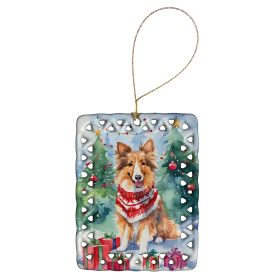 Sheltie Christmas Porcelain Ornament Christmas Tree Hanging Decorations for Home Christmas Holiday, Rectangle, Gift, Multicolor (Default: Default)