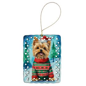 Yorkshire Terrier Yorkie Christmas Porcelain Ornament Christmas Tree Hanging Decorations for Home Christmas Holiday, Rectangle, Gift, Multicolor (Default: Default)