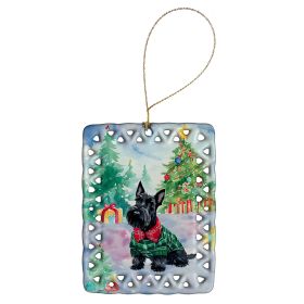 Scottish Terrier Christmas Porcelain Ornament Christmas Tree Hanging Decorations for Home Christmas Holiday, Rectangle, Gift, Multicolor (Default: Default)