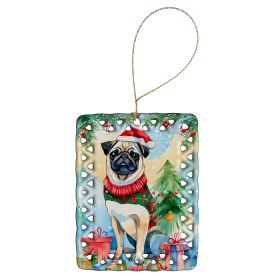 Pug Christmas Porcelain Ornament Christmas Tree Hanging Decorations for Home Christmas Holiday, Rectangle, Gift, Multicolor (Default: Default)
