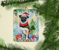 Pug Christmas Porcelain Ornament Christmas Tree Hanging Decorations for Home Christmas Holiday, Rectangle, Gift, Multicolor