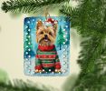 Yorkshire Terrier Yorkie Christmas Porcelain Ornament Christmas Tree Hanging Decorations for Home Christmas Holiday, Rectangle, Gift, Multicolor