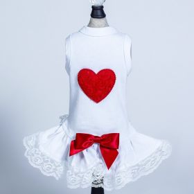Puff Heart Lace Dog Dress (Color: Red, size: XXS)